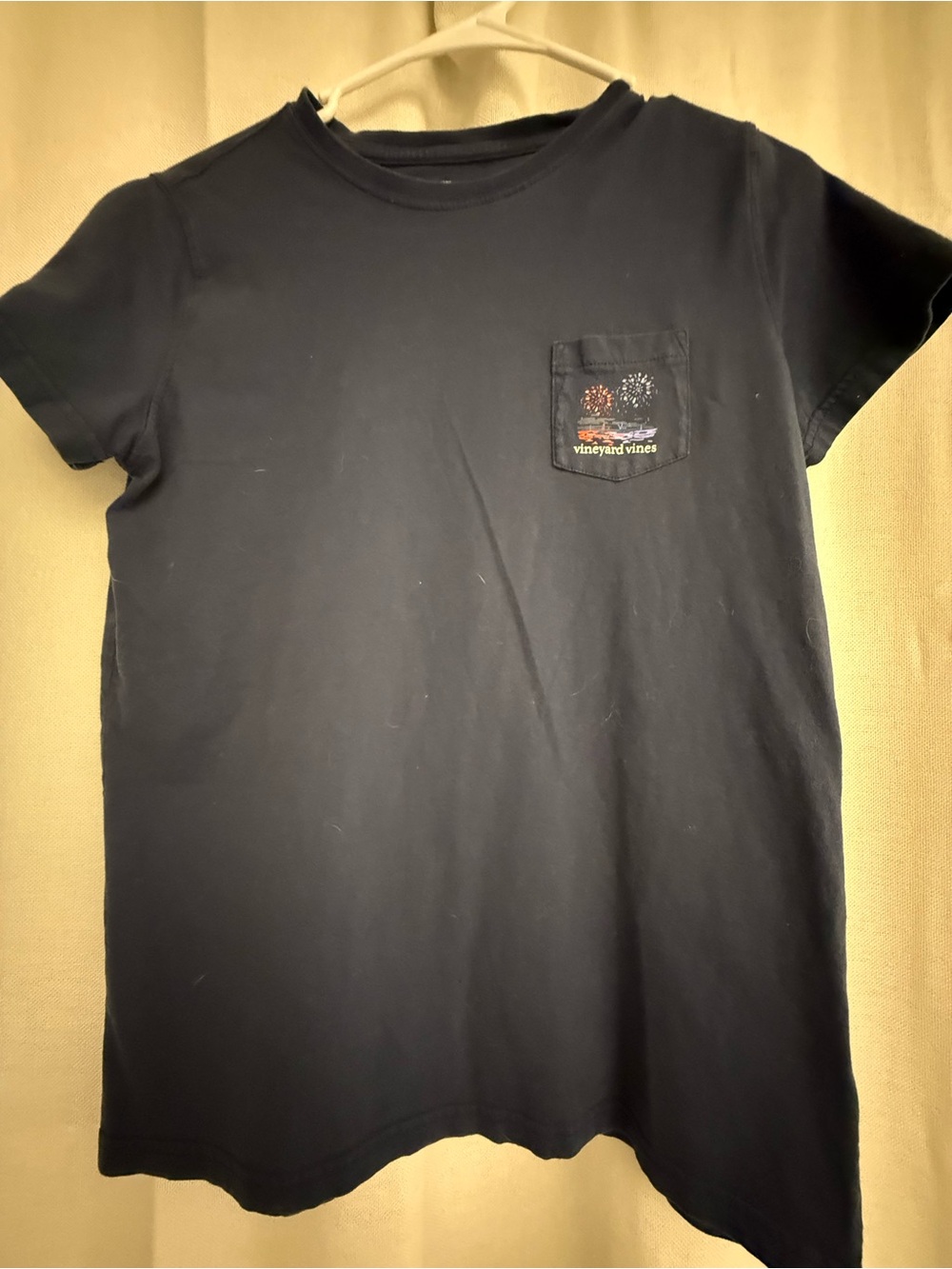 Vineyard Vines Navy Short Sleeve Pocket Tee with Firework Graphic
